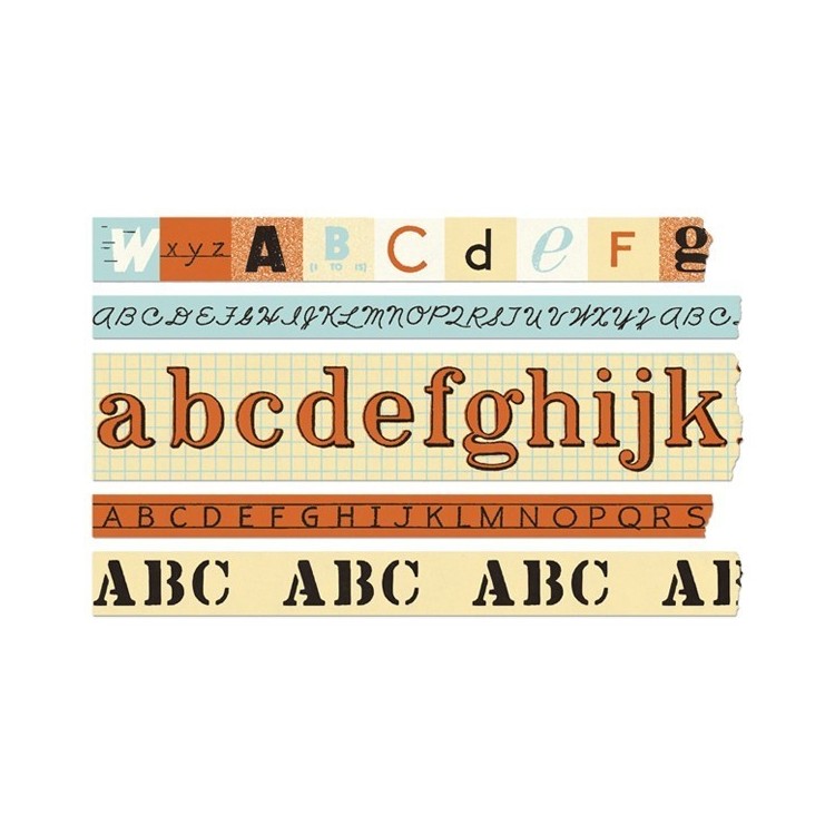5 Rubans Adhésifs Paper Tape 'Alphabet' 5 Rubans Adhésifs Paper Tape 'Alphabet'
